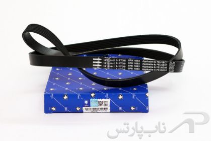 تصویر  تسمه دینام پژو 405 موتور XU7 مدل 6 شیاره (6PK-1663) کد 2070201629 برند ایساکو 